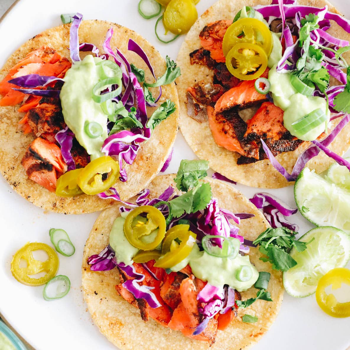 Grilled Salmon Tacos with Avocado Crema Grilled Salmon Tacos with Avocado Crema